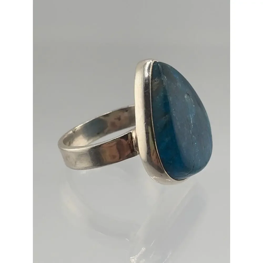 Pear Shaped Blue Apatite Sterling Silver Ring Artisan Jewelry 8.5